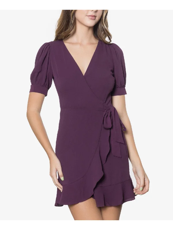 Don't Wait B DARLIN Womens Burgundy Tie V Neck Mini Wrap Dress