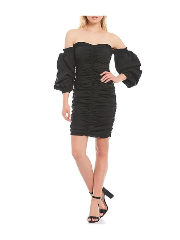 YEAR-End Clearance GUESS Womens Stretch Pleated Balloon Sleeve Off Shoulder Above The Knee Cocktail Body Con Dress YEAR-End Clearance GUESS Womens Stretch Pleated Balloon Sleeve Off Shoulder Above The Knee Cocktail Body Con Dress