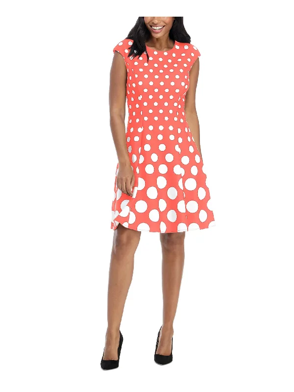 Year-End Clearance LONDON TIMES Womens Coral Stretch Unlined Zippered Polka Dot Sleeveless Crew Neck Above The Knee Fit + Flare Dress Year-End Clearance LONDON TIMES Womens Coral Stretch Unlined Zippered Polka Dot Sleeveless Crew Neck Above The Knee Fit + Flare Dress