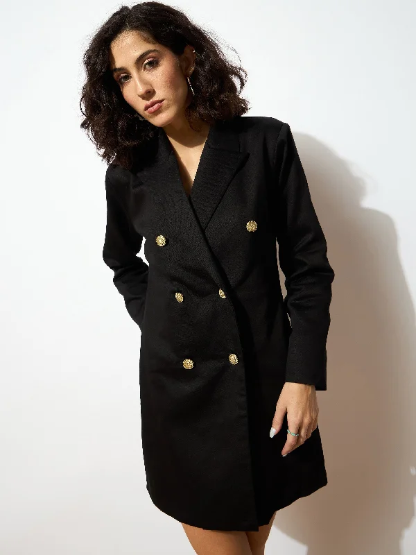 Mega Sale Women Black Full Sleeves Double Breasted Blazer Dress