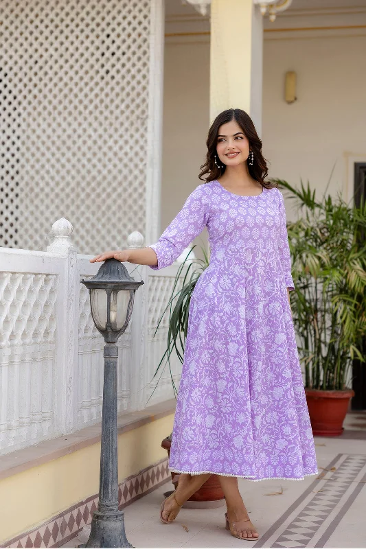 Sneak Peek Sale Women Purple Ethnic Printed Flared Dress