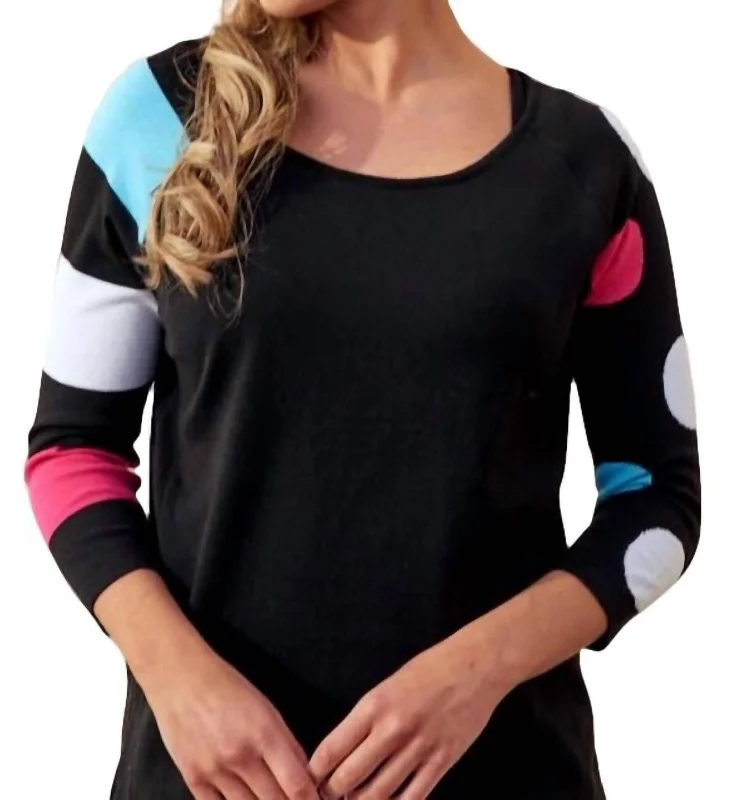 Super Sale 3/4 Sleeve Dot Scoop Top In Black Multi