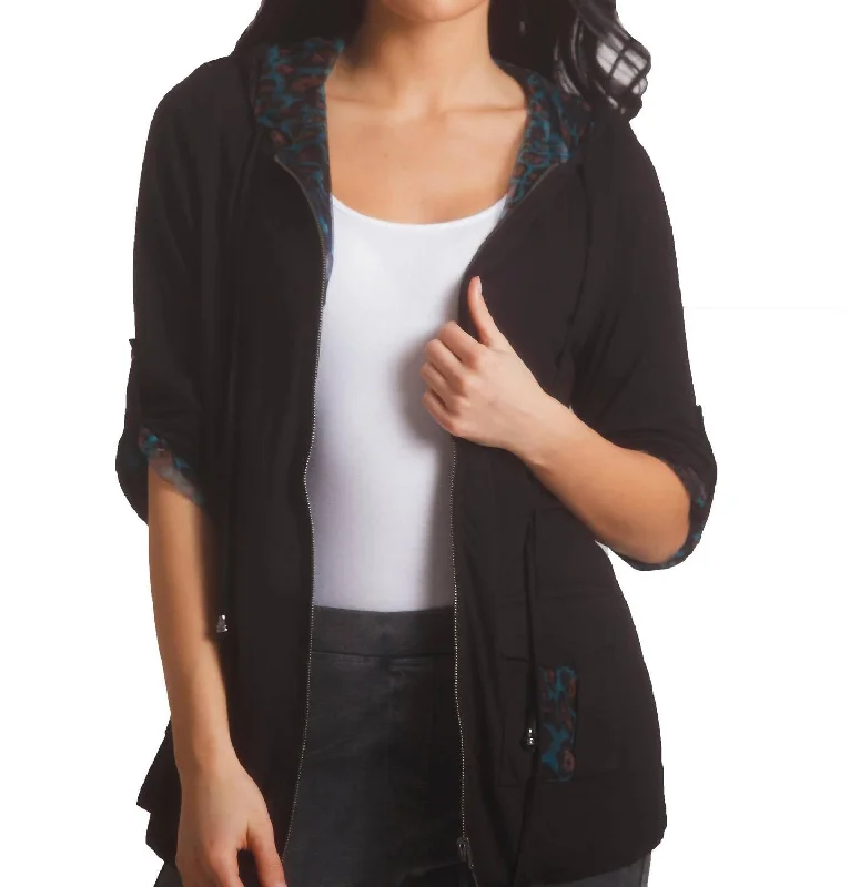 Great Deals Abstract Hooded Jacket In Black/aqua