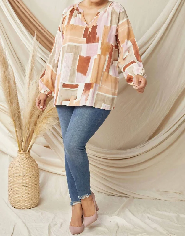 Members Only Abstract V-Neck Top In Multi