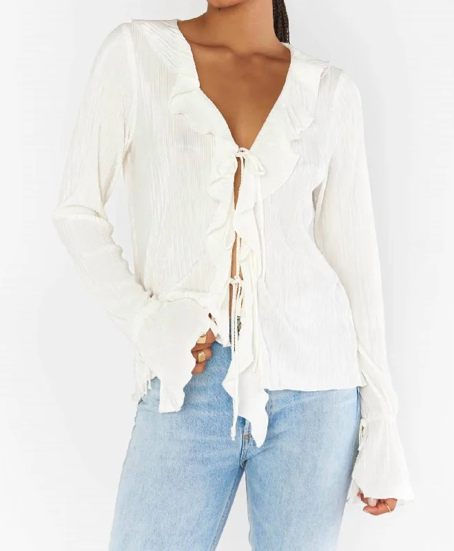 Hurry In Adela Ruffle Top In Ivory Pleat