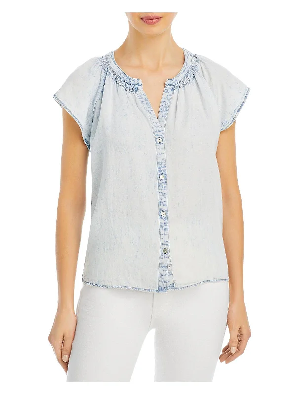Early Access Alena Womens Tencel Acid Wash Button-Down Top
