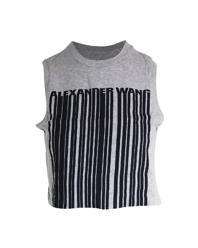 Take Advantage Alexander Wang Barcode Printed Sleeveless Cropped Top in Grey Cotton