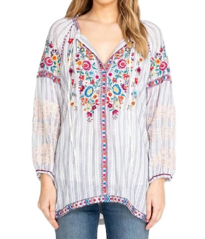 Major Savings Allegra Peasant Blouse In Stripe Print