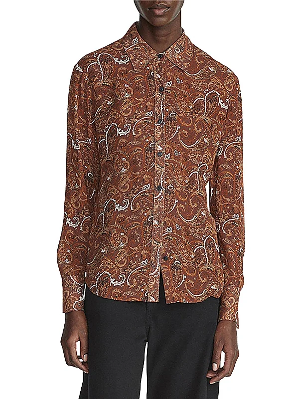 Don't Wait Antonia Top Womens Split Hem Sheer Button-Down Top