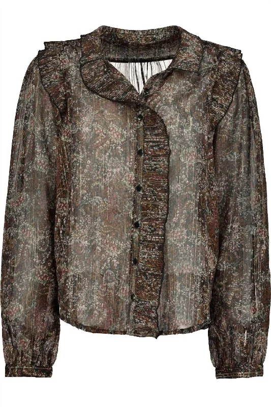 Shop and Save Anya Ruffle Blouse In Brown / Gold