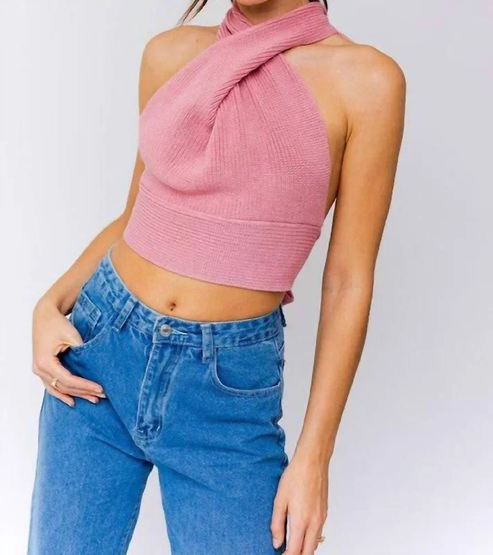 Final Markdown Ashley Knit Crop Top In Dusty Pink