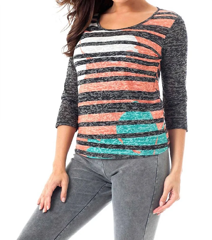 Special Price Baseball Stripe Top In Gray Multi