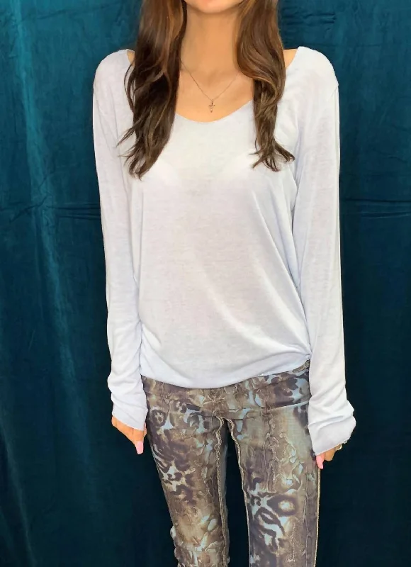 Markdown Madness Basic Long Sleeve V Neck Tee In Sky Blue