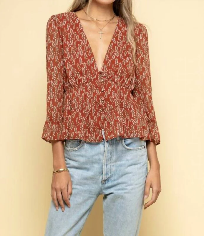 Sale Event Becca Button Down Peplum Blouse In Rust