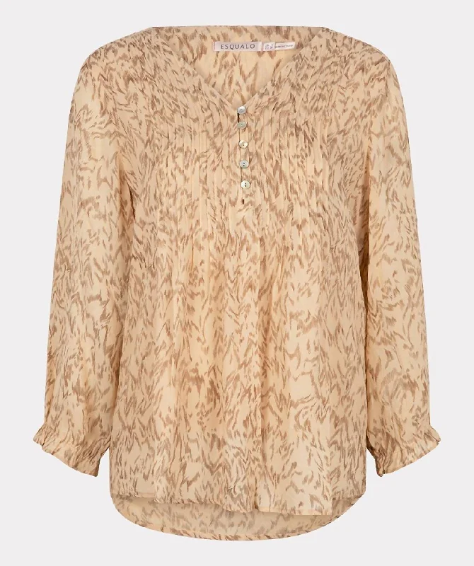 Deep Discounts Blouse Pintucks Wild Abundance In Beige Print