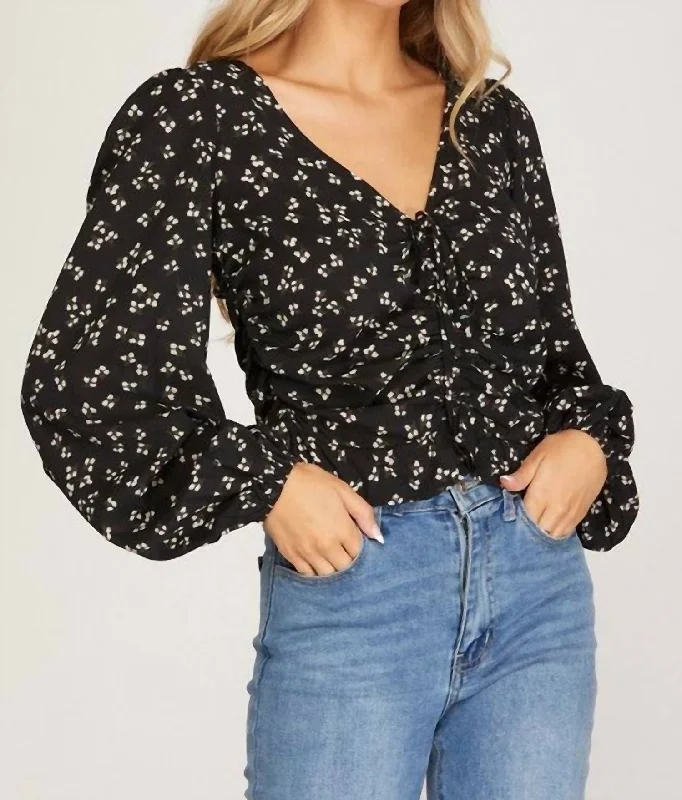 Hot Deal Brittany Ruched Crop Top In Black And White