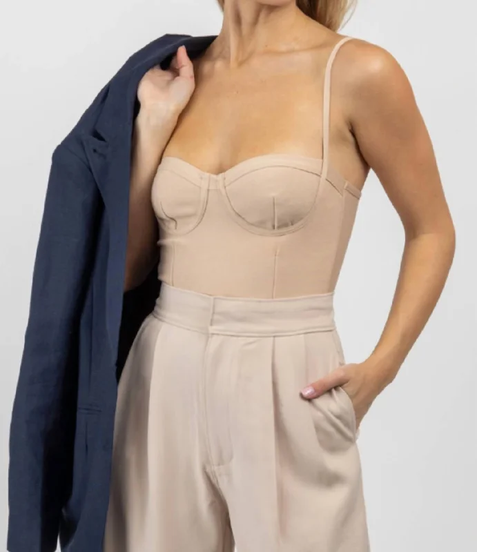 Huge Discounts Bustier Sleeveless Stretch Bodysuit In Nude