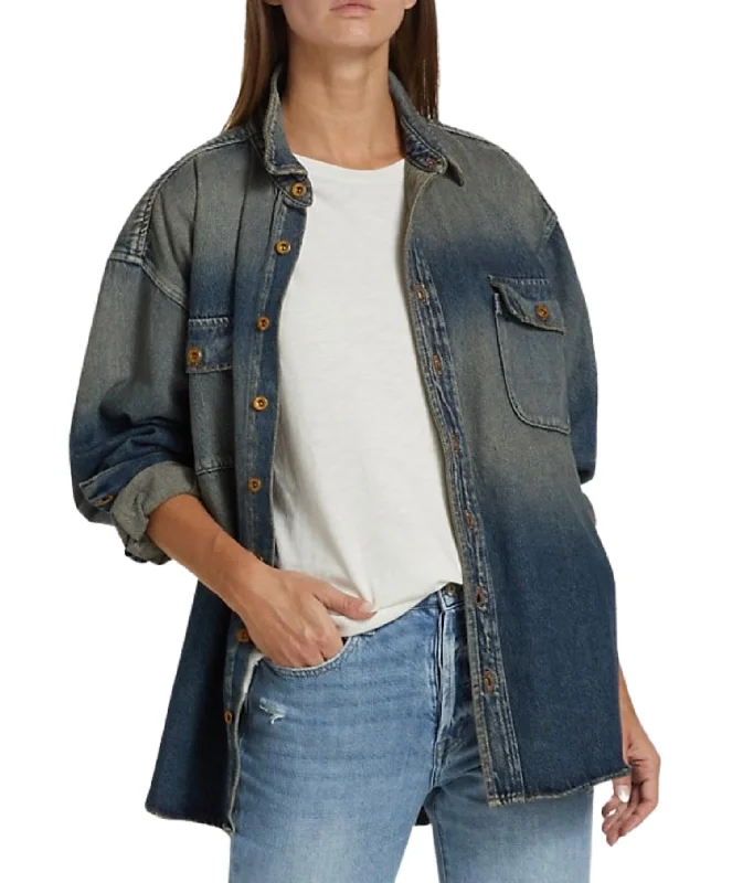 Huge Discounts Busy Boyfriend Denim Shirt In Seine Wash