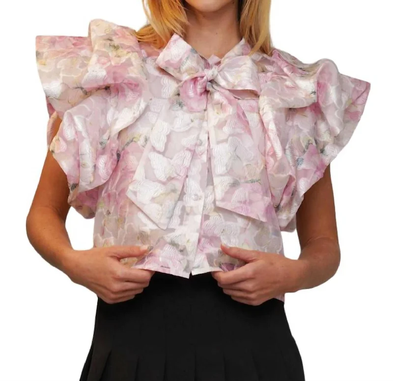 Don't Miss Butterfly Ruffle Bow Top In Pink