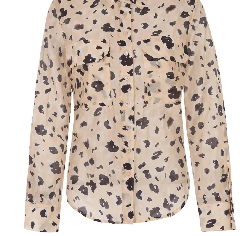 Doorbuster Deal Button Down Shirt In Ecru Leopard Print