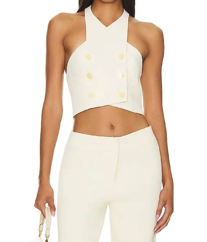 Factory Direct Sale Button Halter Top In White