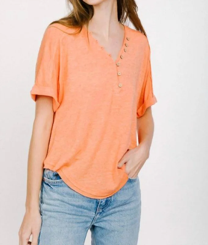 Lowest Prices Button Roll Up Sleeve Knit Top In Orange