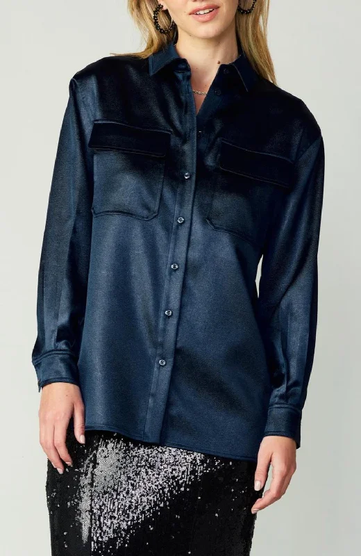 Best Seller Button Up Top In Navy