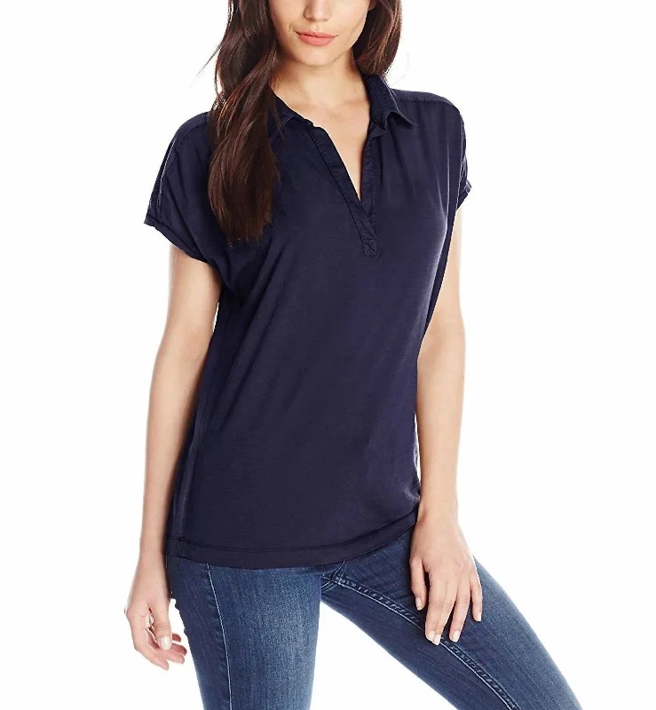 Discount Mania Cap Sleeve Polo Shirt In Night Iris
