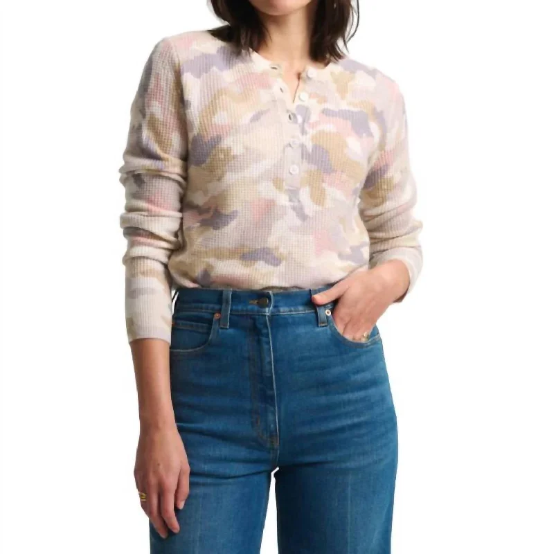 Online Exclusive Cashmere Camo Waffle Henley In Soft White Combo