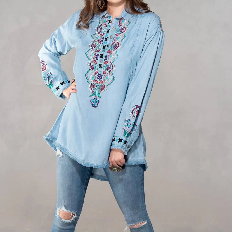 Exclusive Savings Charlie Floral Embroidered Tencel Shirt In Denim