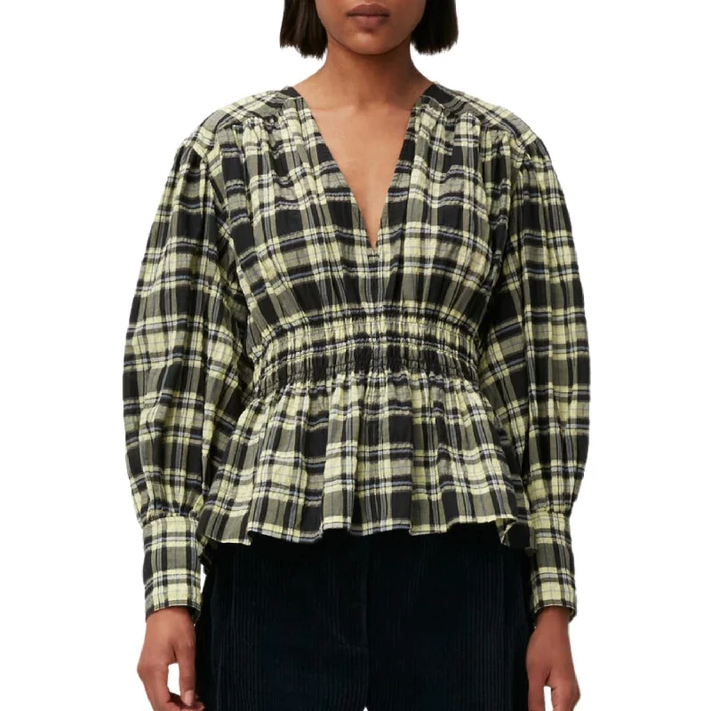 Super Deal Checkered Seersucker Blouse In Check Elfin Yellow