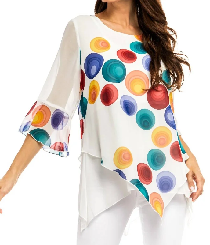 Crazy Deals Chiffon Bright Multi Colored Dot Blouse In White