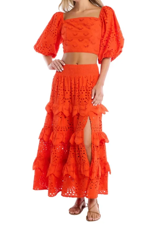 Exclusive Offers Ciara Eyelet Puff Sleeve Top In Cherry Tomato