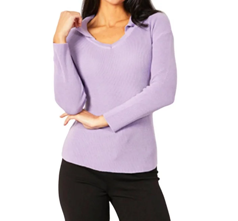 Grand Opening Sale Collared V-Neck Top In Lilac