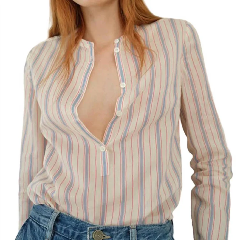 Discount Deals Collarless Henley Shirt In Ecru Multi