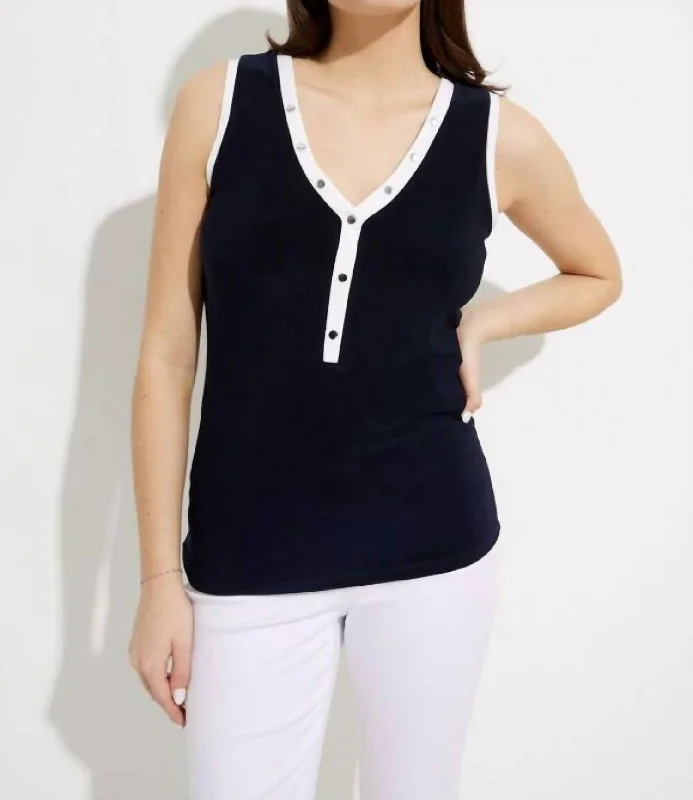 Year-End Sale Contrast Trim Sleeveless Top In Midnite Blue/vanilla