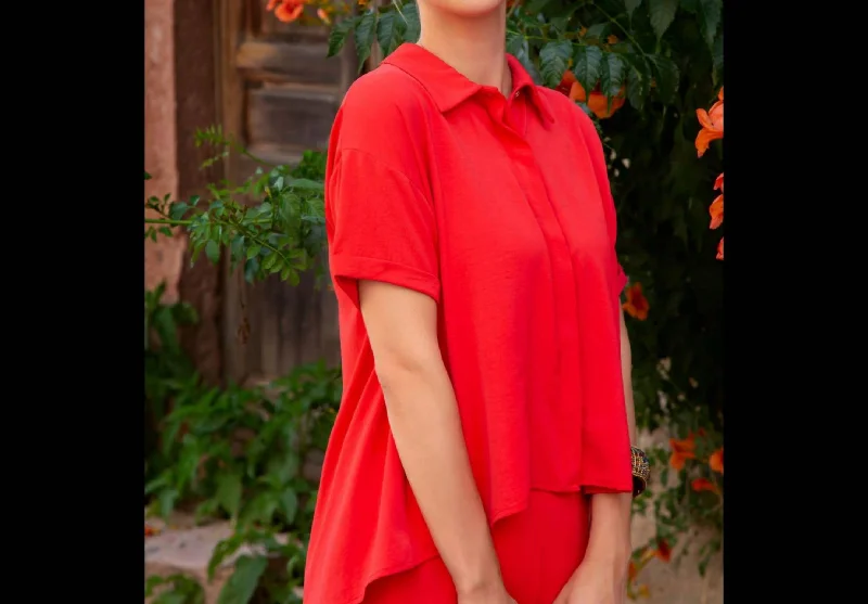 Special Savings Coral Keyhole Ring Back Blouse