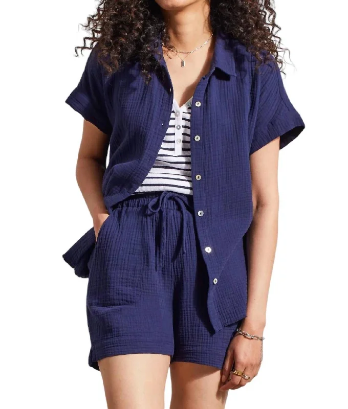 Price Fest Cotton Gauze S/s Shirt With Raw Edge Hem In Nautical