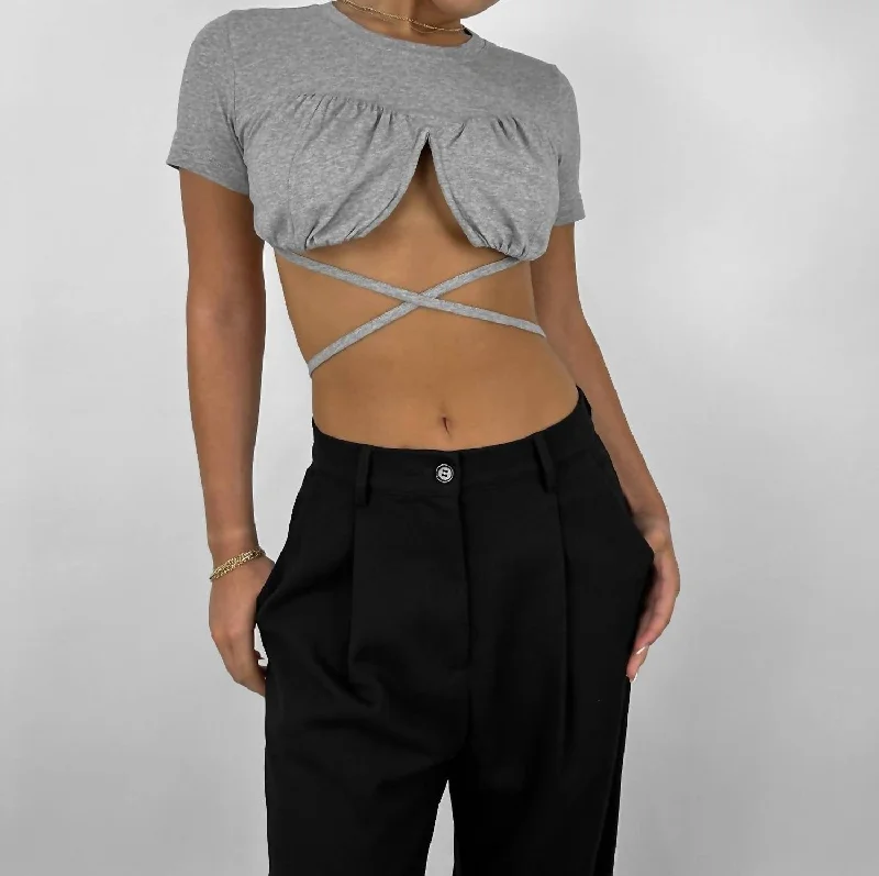 Sneak Peek Sale Crew Neck Cropped Underwire Tee In Grey