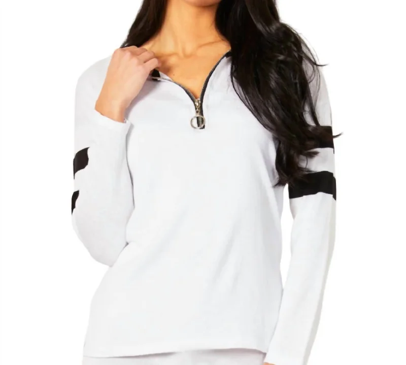 Inventory Reduction Crew Stripe Zip Detail Top In White