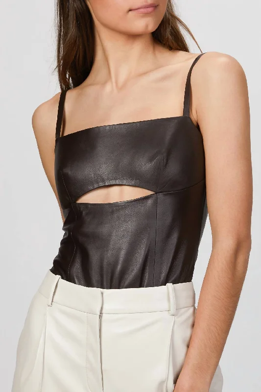 Weekend Flash Sale Cutout Leather Bodysuit In Bitter