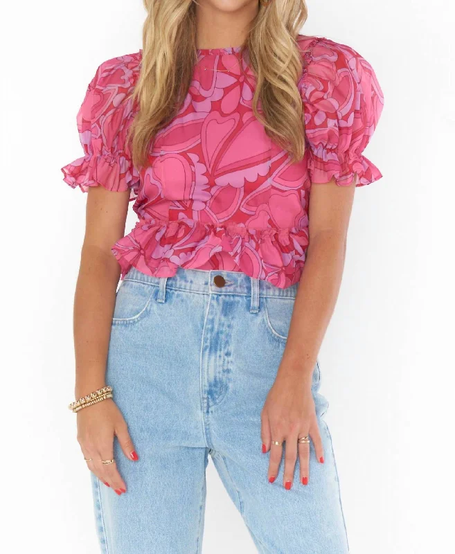 Epic Deals Daiquiri Peplum Top In Candy Hearts Organza