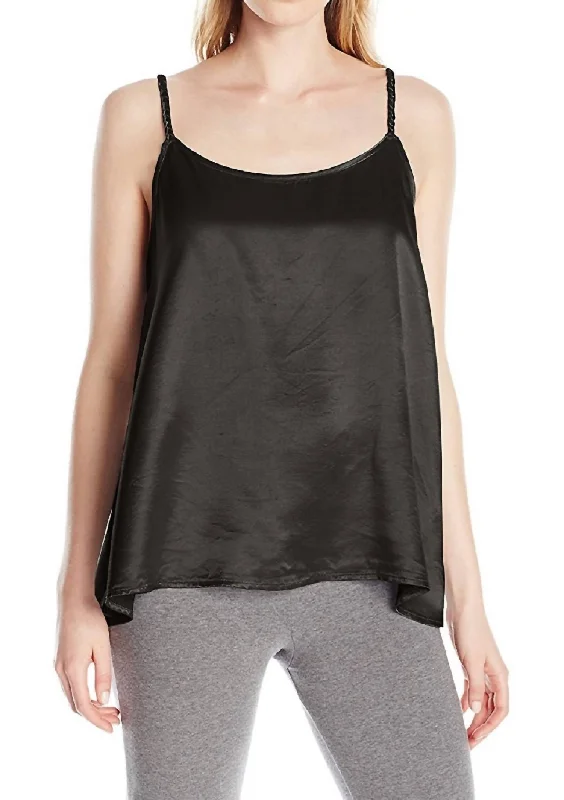 Warehouse Sale Daisy Satin Tank With Braided Straps & Elastic Back In Black