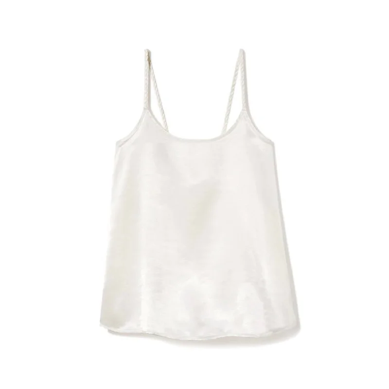 Deal Zone Daisy Satin Tank With Braided Straps & Elastic Back In Pearl