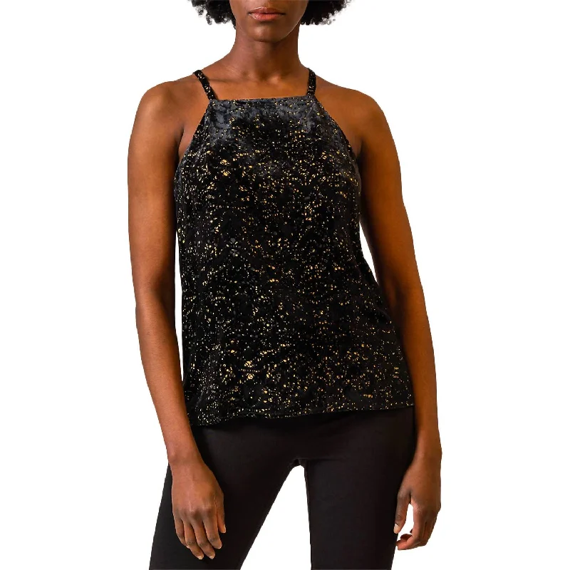 Lowest Price Deneuve Square Neck Halter Tank Top In Black Velvet Burnout