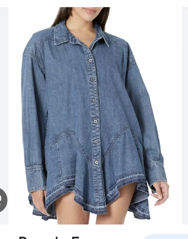 Special Price Denim Button-Down Tunic In Blue