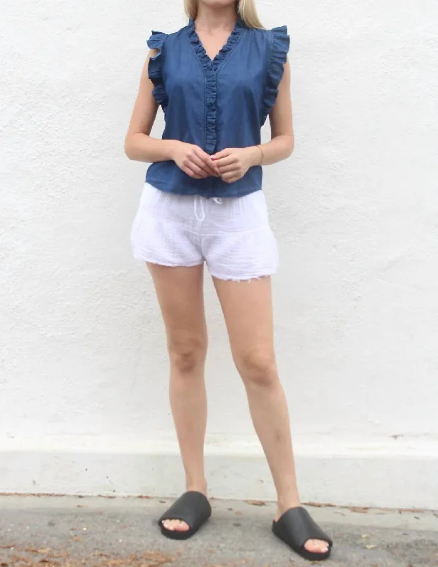 Epic Deals Denim Ruffly Top In Blue