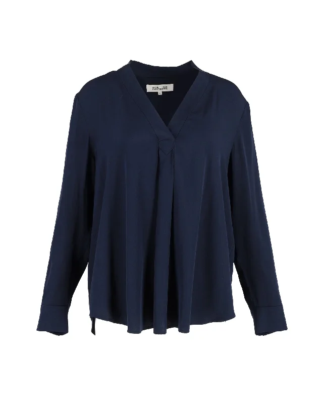 Today’s Deal Diane Von Furstenberg Sanorah Pleated Blouse in Navy Blue Silk