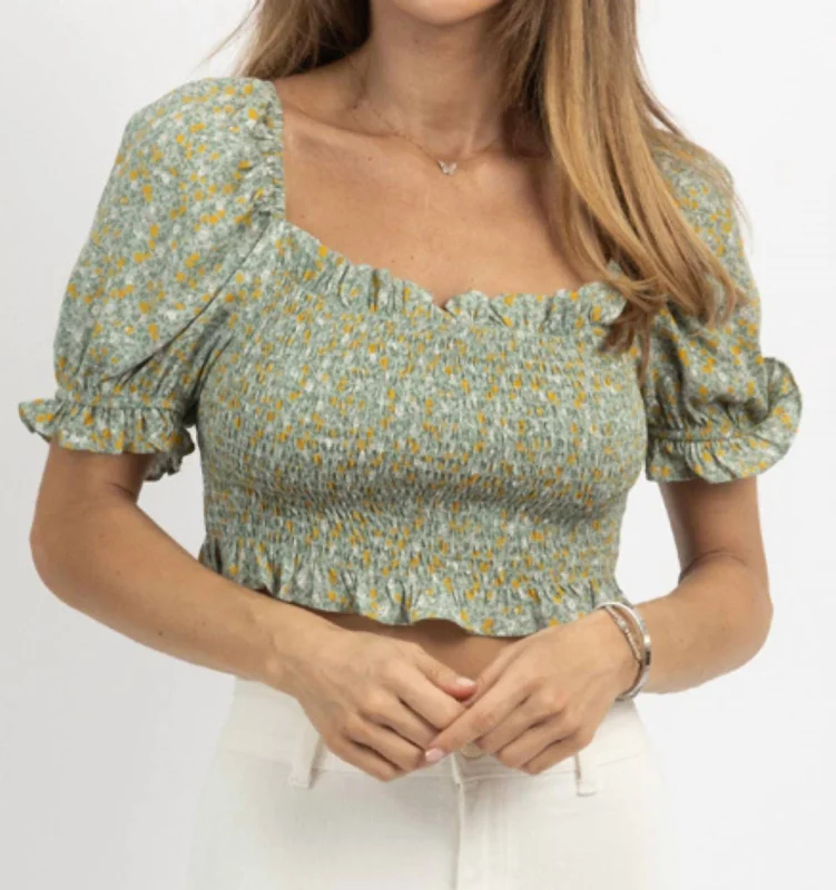 Closeout Ditsy Floral Smock In Sage