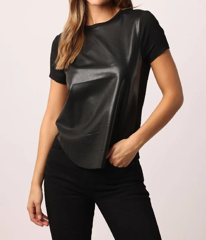 Best Deals Elaina Pleather Front Short Sleeve Top In Black